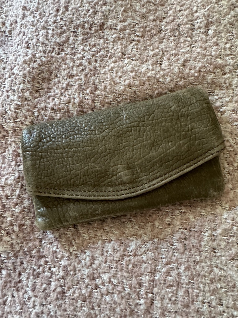 Anthropologie Olive Green Textured Leather Foldover Wristlet